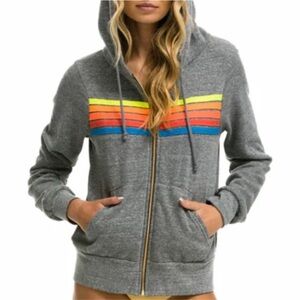 Aviator Nation Gray/Neon Stripe Hoodie - M